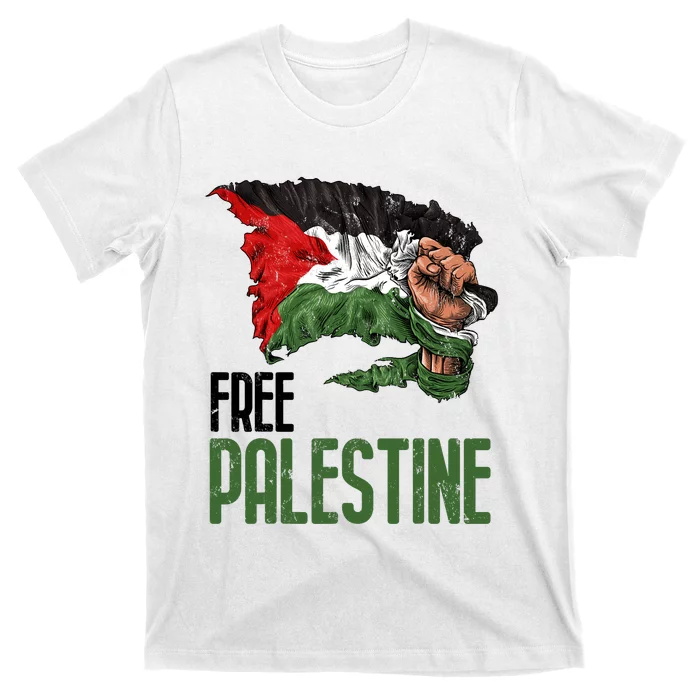 Free Palestine Gaza Flag Arabic Freedom Distressed Strength T-Shirt