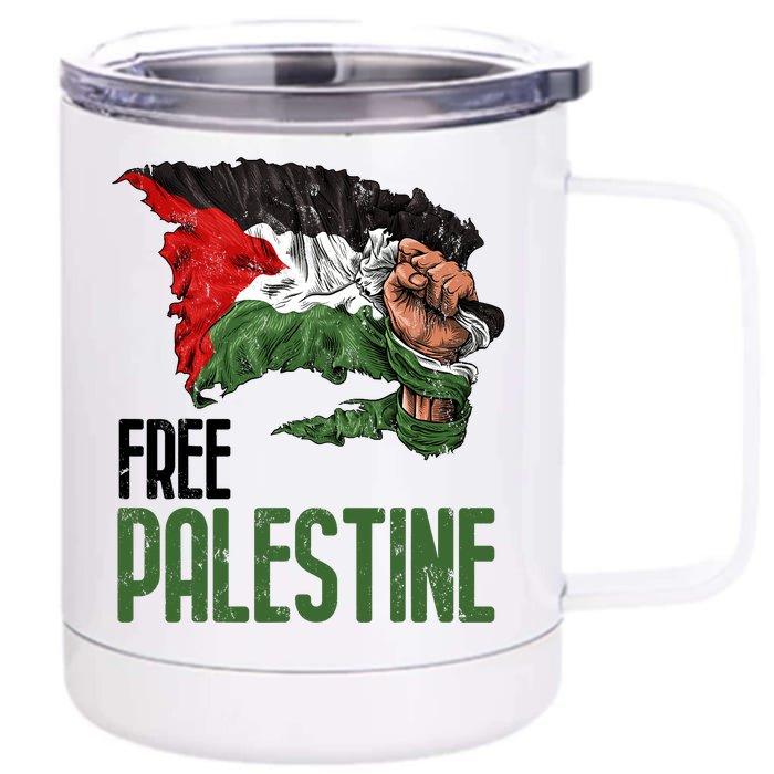 Free Palestine Gaza Flag Arabic Freedom Distressed Strength Front & Back 12oz Stainless Steel Tumbler Cup