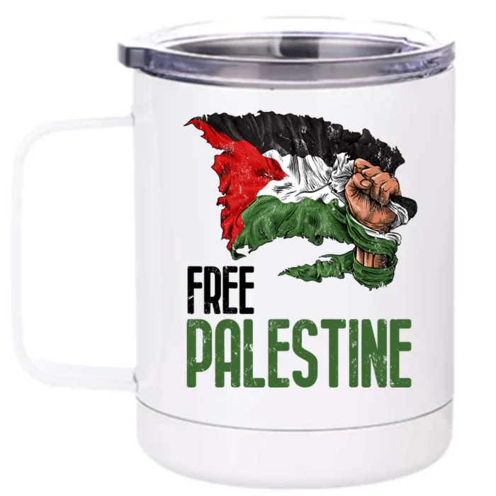 Free Palestine Gaza Flag Arabic Freedom Distressed Strength Front & Back 12oz Stainless Steel Tumbler Cup