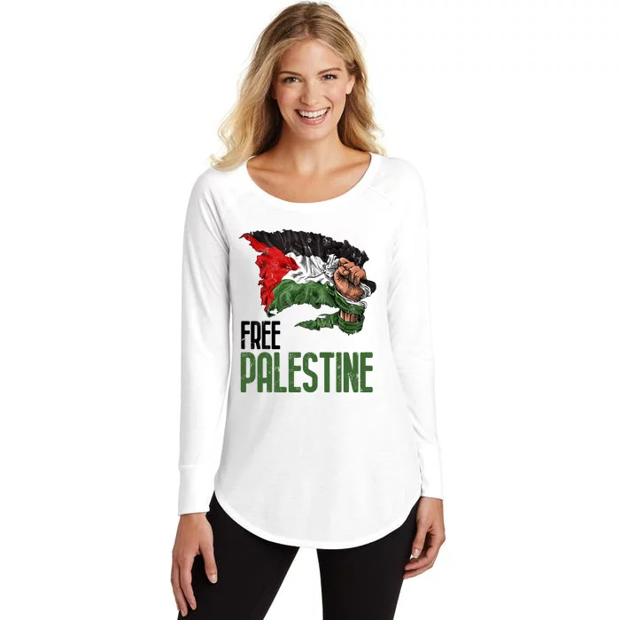 Free Palestine Gaza Flag Arabic Freedom Distressed Strength Women's Perfect Tri Tunic Long Sleeve Shirt