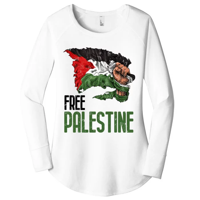 Free Palestine Gaza Flag Arabic Freedom Distressed Strength Women's Perfect Tri Tunic Long Sleeve Shirt