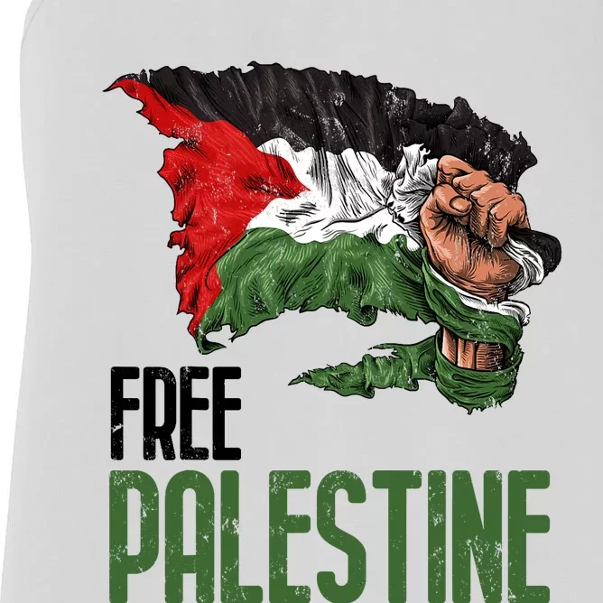 Free Palestine Gaza Flag Arabic Freedom Distressed Strength Women's Racerback Tank