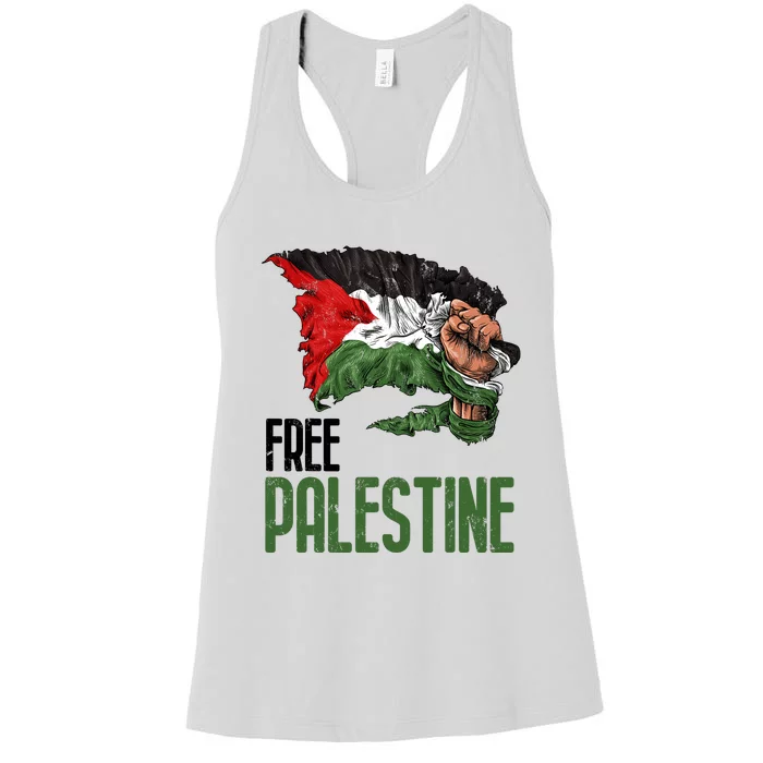 Free Palestine Gaza Flag Arabic Freedom Distressed Strength Women's Racerback Tank