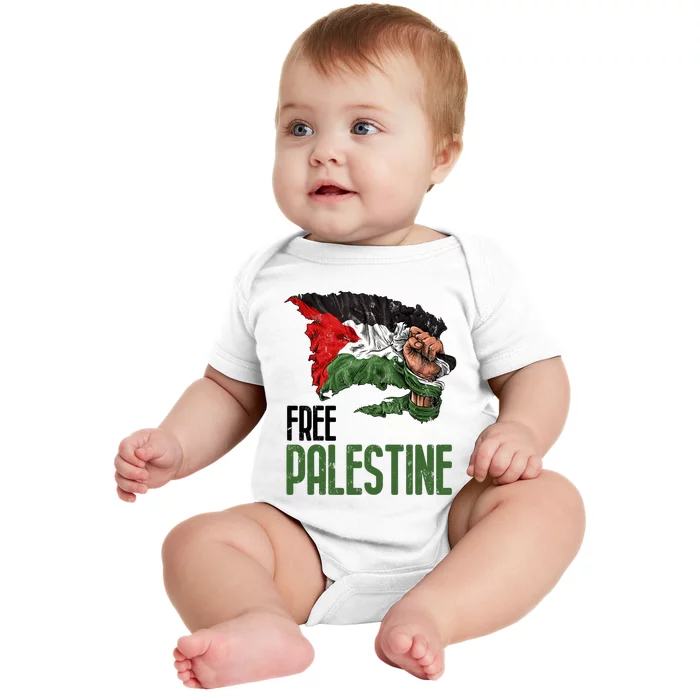 Free Palestine Gaza Flag Arabic Freedom Distressed Strength Baby Bodysuit