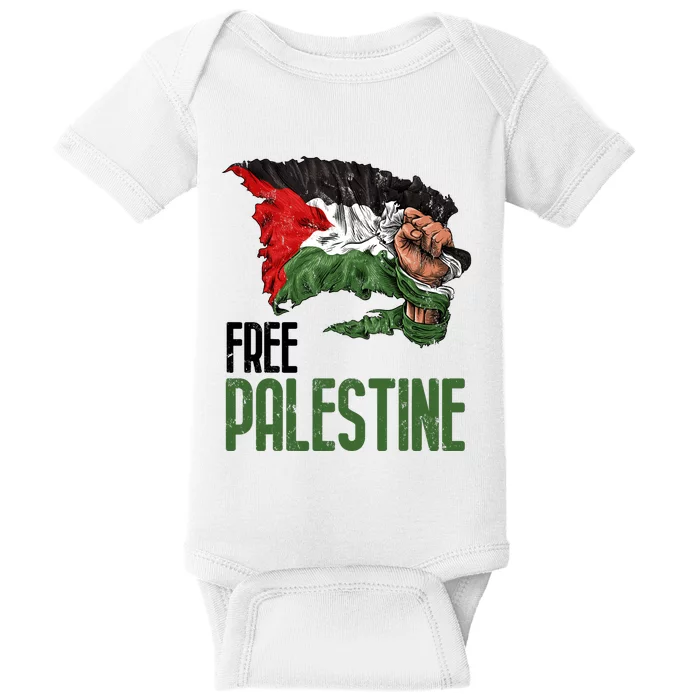 Free Palestine Gaza Flag Arabic Freedom Distressed Strength Baby Bodysuit