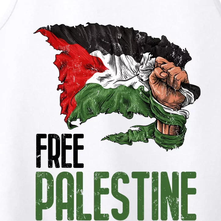 Free Palestine Gaza Flag Arabic Freedom Distressed Strength Performance Tank