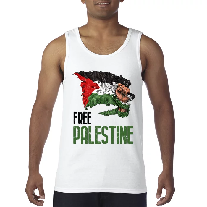 Free Palestine Gaza Flag Arabic Freedom Distressed Strength Tank Top