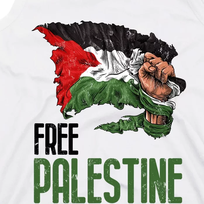 Free Palestine Gaza Flag Arabic Freedom Distressed Strength Tank Top