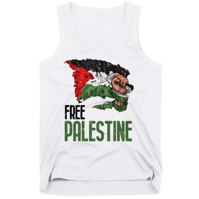 Free Palestine Gaza Flag Arabic Freedom Distressed Strength Tank Top