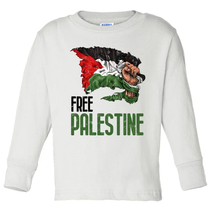 Free Palestine Gaza Flag Arabic Freedom Distressed Strength Toddler Long Sleeve Shirt