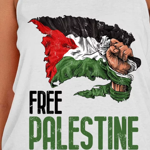 Free Palestine Gaza Flag Arabic Freedom Distressed Strength Women's Knotted Racerback Tank