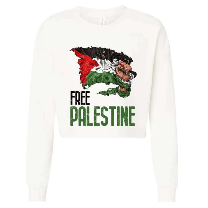 Free Palestine Gaza Flag Arabic Freedom Distressed Strength Cropped Pullover Crew