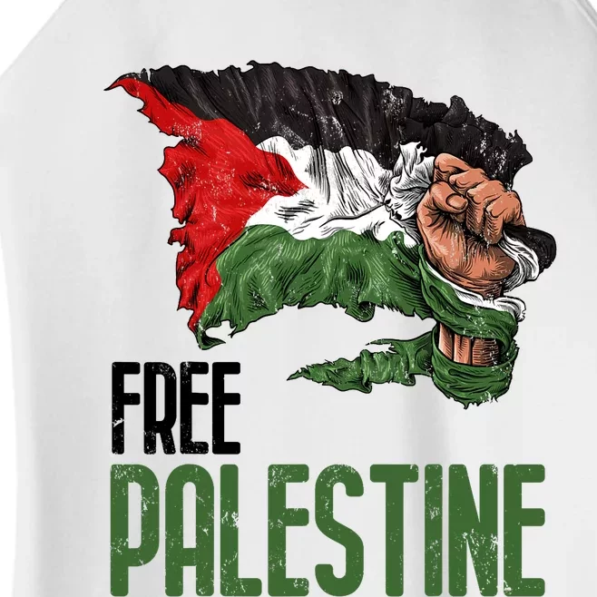 Free Palestine Gaza Flag Arabic Freedom Distressed Strength Women’s Perfect Tri Rocker Tank