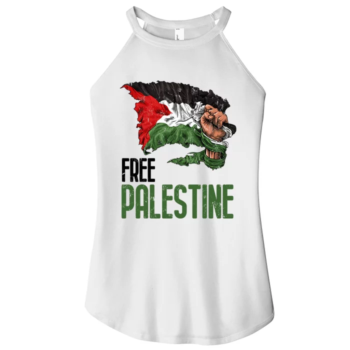 Free Palestine Gaza Flag Arabic Freedom Distressed Strength Women’s Perfect Tri Rocker Tank