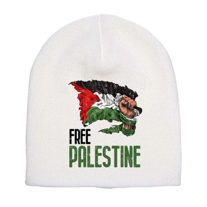 Free Palestine Gaza Flag Arabic Freedom Distressed Strength Short Acrylic Beanie