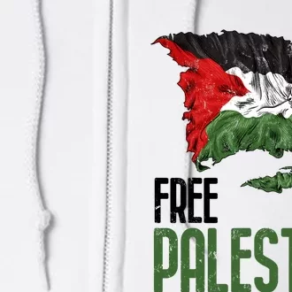 Free Palestine Gaza Flag Arabic Freedom Distressed Strength Full Zip Hoodie