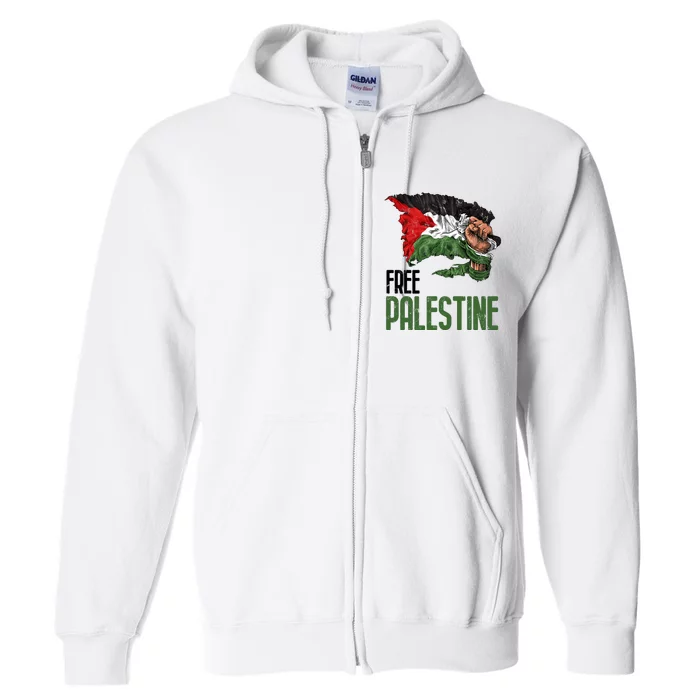 Free Palestine Gaza Flag Arabic Freedom Distressed Strength Full Zip Hoodie