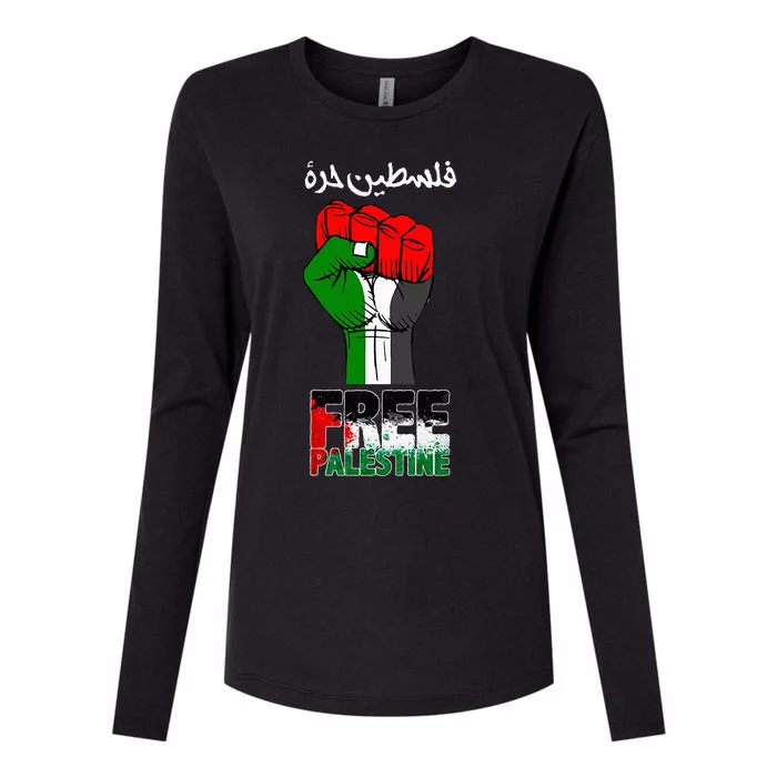 Free Palestine Gaza Arabic Support Palestinian Flag Womens Cotton Relaxed Long Sleeve T-Shirt