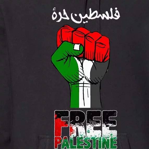 Free Palestine Gaza Arabic Support Palestinian Flag Premium Hoodie