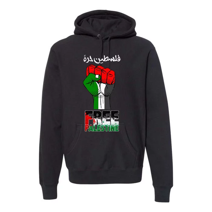 Free Palestine Gaza Arabic Support Palestinian Flag Premium Hoodie