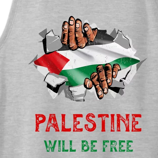 Free Palestine Gaza Flag Arabic Freedom Distressed Vintage Ladies Tri-Blend Wicking Tank