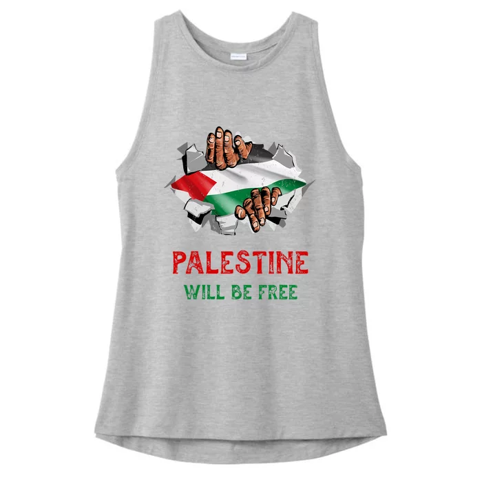 Free Palestine Gaza Flag Arabic Freedom Distressed Vintage Ladies Tri-Blend Wicking Tank