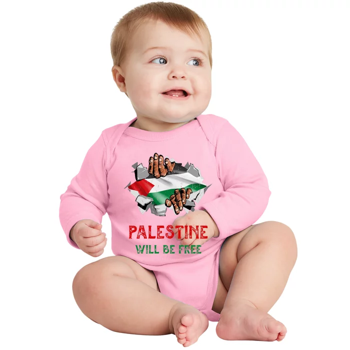 Free Palestine Gaza Flag Arabic Freedom Distressed Vintage Baby Long Sleeve Bodysuit