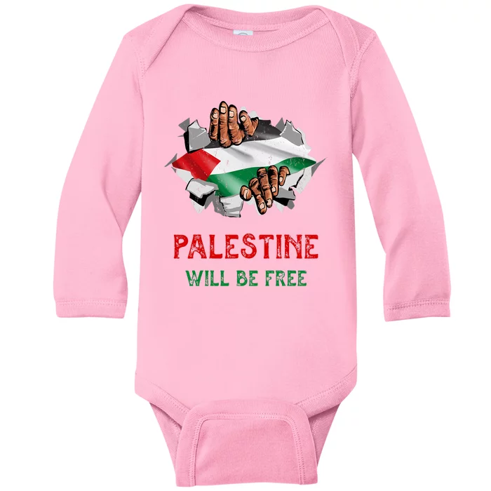 Free Palestine Gaza Flag Arabic Freedom Distressed Vintage Baby Long Sleeve Bodysuit