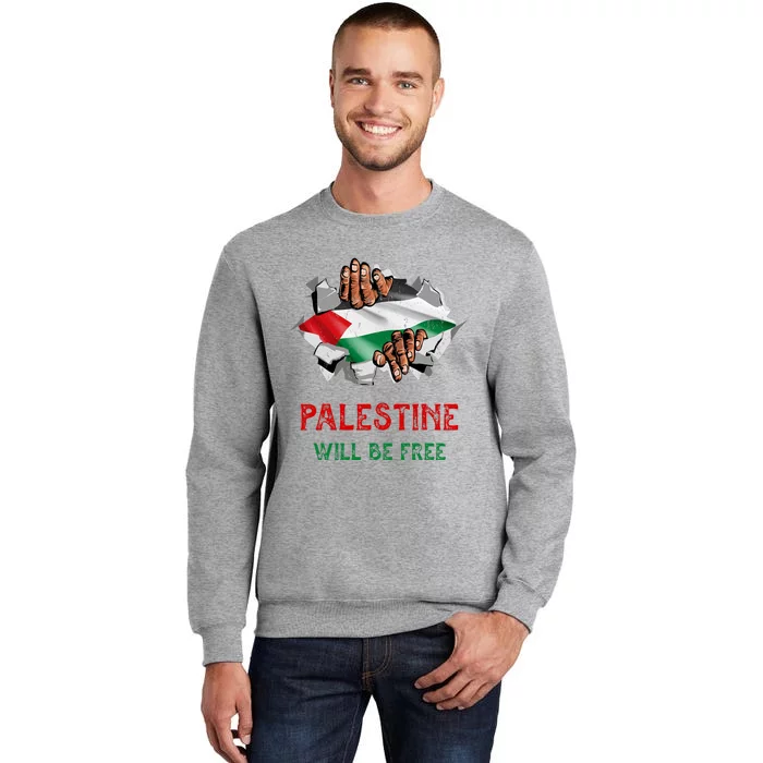 Free Palestine Gaza Flag Arabic Freedom Distressed Vintage Tall Sweatshirt