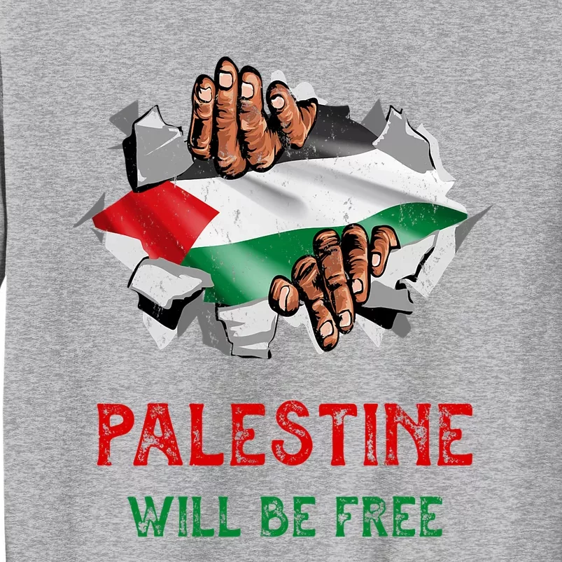 Free Palestine Gaza Flag Arabic Freedom Distressed Vintage Tall Sweatshirt