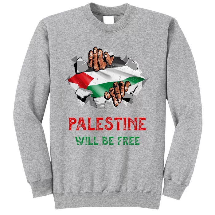 Free Palestine Gaza Flag Arabic Freedom Distressed Vintage Tall Sweatshirt