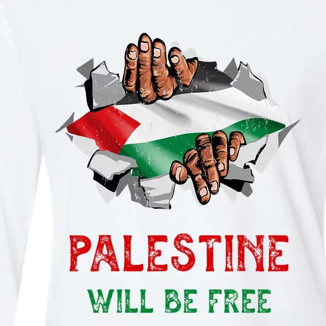 Free Palestine Gaza Flag Arabic Freedom Distressed Vintage Womens Cotton Relaxed Long Sleeve T-Shirt