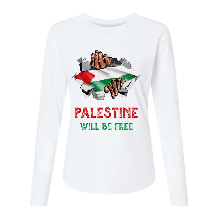 Free Palestine Gaza Flag Arabic Freedom Distressed Vintage Womens Cotton Relaxed Long Sleeve T-Shirt