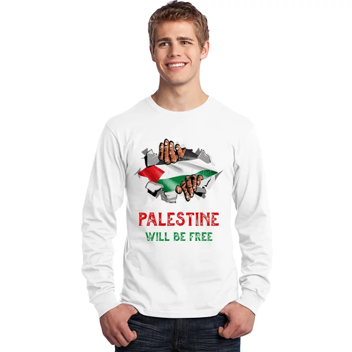 Free Palestine Gaza Flag Arabic Freedom Distressed Vintage Long Sleeve Shirt