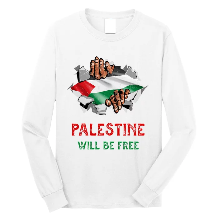 Free Palestine Gaza Flag Arabic Freedom Distressed Vintage Long Sleeve Shirt