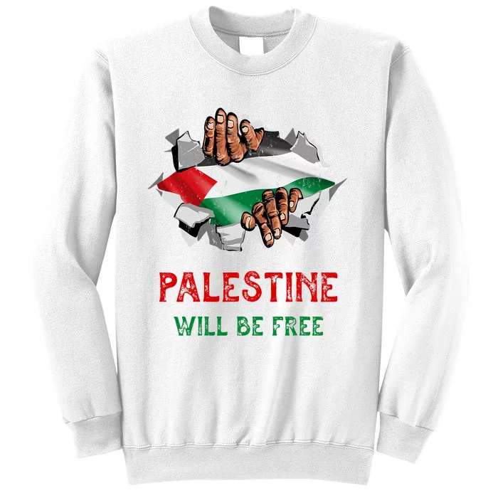 Free Palestine Gaza Flag Arabic Freedom Distressed Vintage Sweatshirt