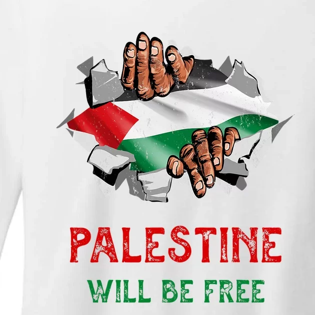 Free Palestine Gaza Flag Arabic Freedom Distressed Vintage Womens CVC Long Sleeve Shirt