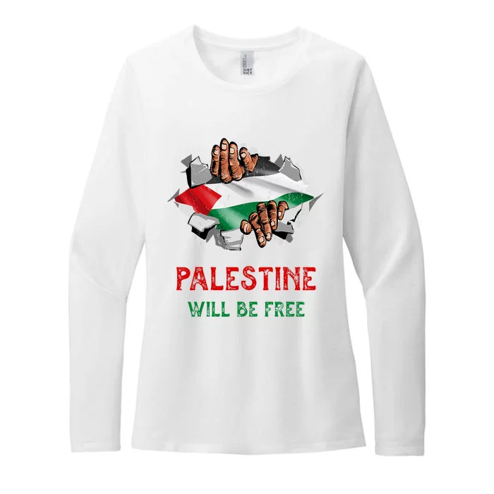 Free Palestine Gaza Flag Arabic Freedom Distressed Vintage Womens CVC Long Sleeve Shirt