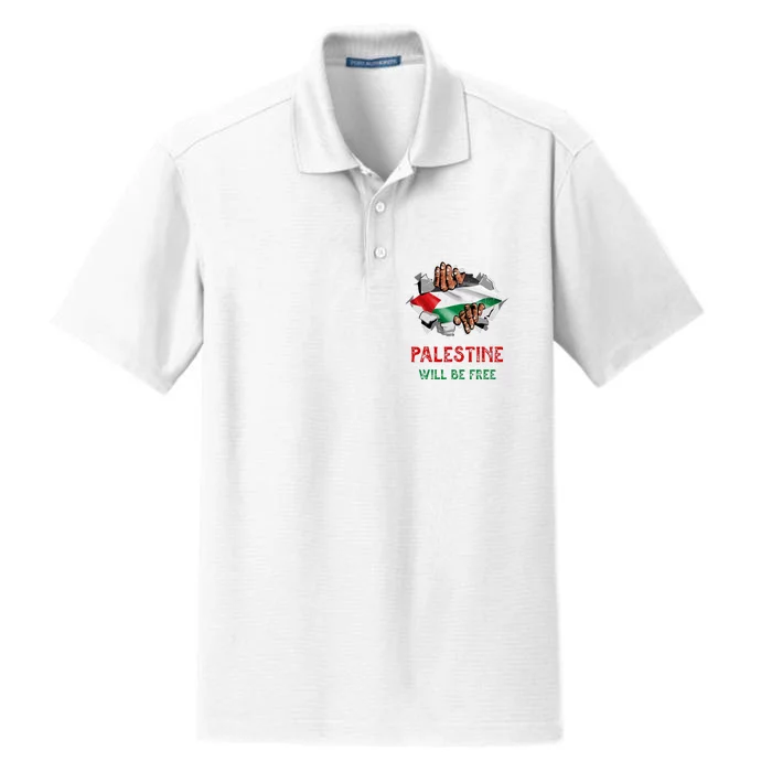 Free Palestine Gaza Flag Arabic Freedom Distressed Vintage Dry Zone Grid Performance Polo