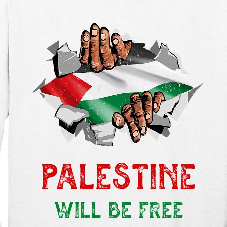 Free Palestine Gaza Flag Arabic Freedom Distressed Vintage Tall Long Sleeve T-Shirt