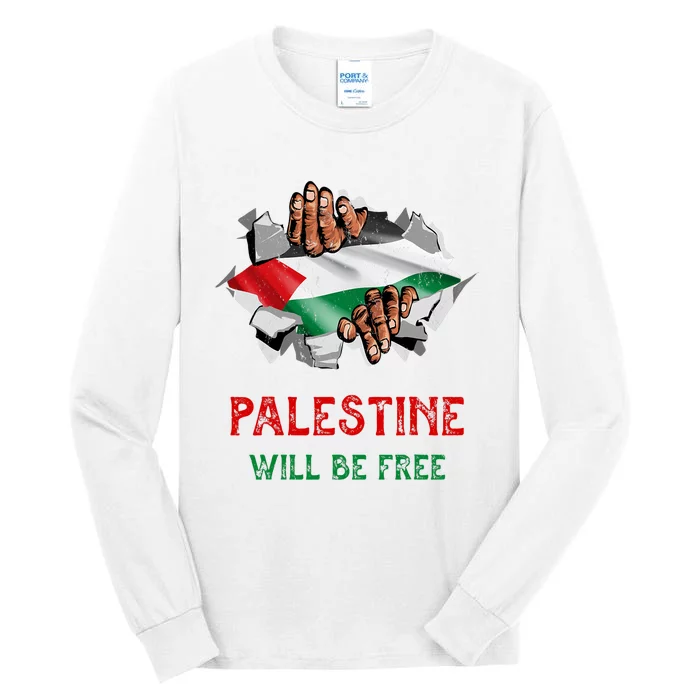 Free Palestine Gaza Flag Arabic Freedom Distressed Vintage Tall Long Sleeve T-Shirt