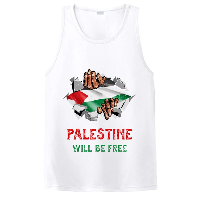 Free Palestine Gaza Flag Arabic Freedom Distressed Vintage Performance Tank