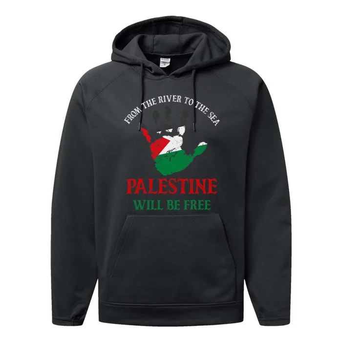 Free Palestine Gaza Flag Arabic Palestine Will Be Free Performance Fleece Hoodie