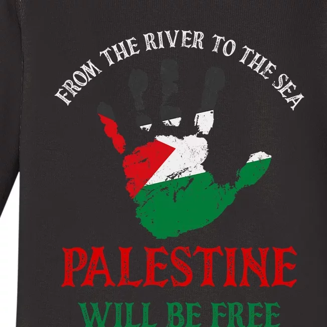 Free Palestine Gaza Flag Arabic Palestine Will Be Free Baby Long Sleeve Bodysuit