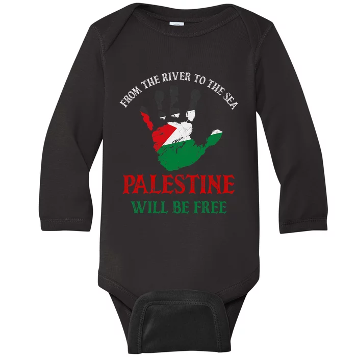 Free Palestine Gaza Flag Arabic Palestine Will Be Free Baby Long Sleeve Bodysuit