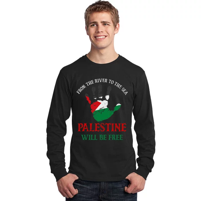 Free Palestine Gaza Flag Arabic Palestine Will Be Free Tall Long Sleeve T-Shirt