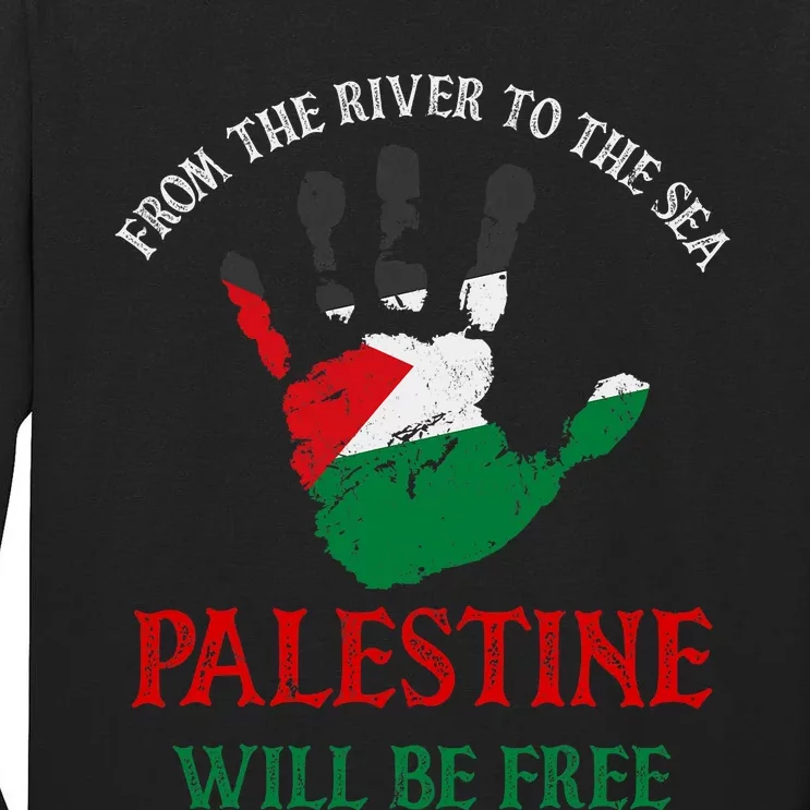 Free Palestine Gaza Flag Arabic Palestine Will Be Free Tall Long Sleeve T-Shirt