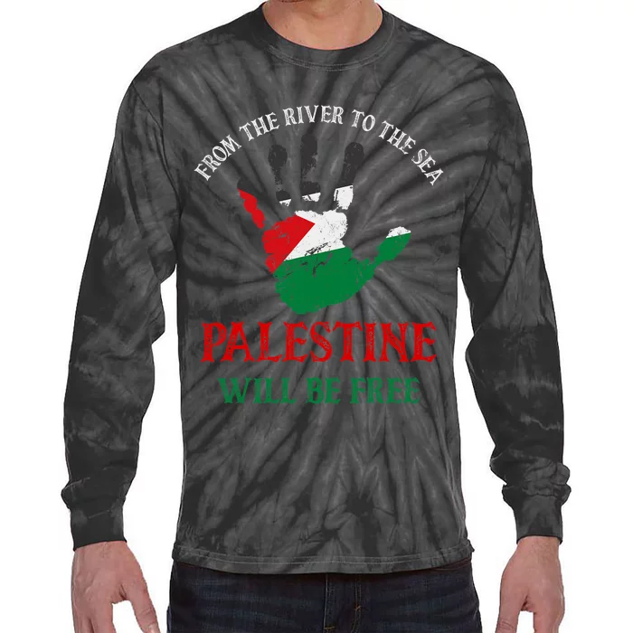 Free Palestine Gaza Flag Arabic Palestine Will Be Free Tie-Dye Long Sleeve Shirt