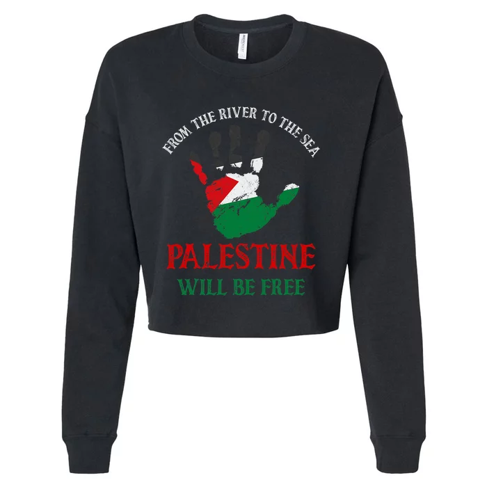 Free Palestine Gaza Flag Arabic Palestine Will Be Free Cropped Pullover Crew