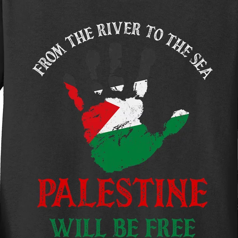 Free Palestine Gaza Flag Arabic Palestine Will Be Free Kids Long Sleeve Shirt